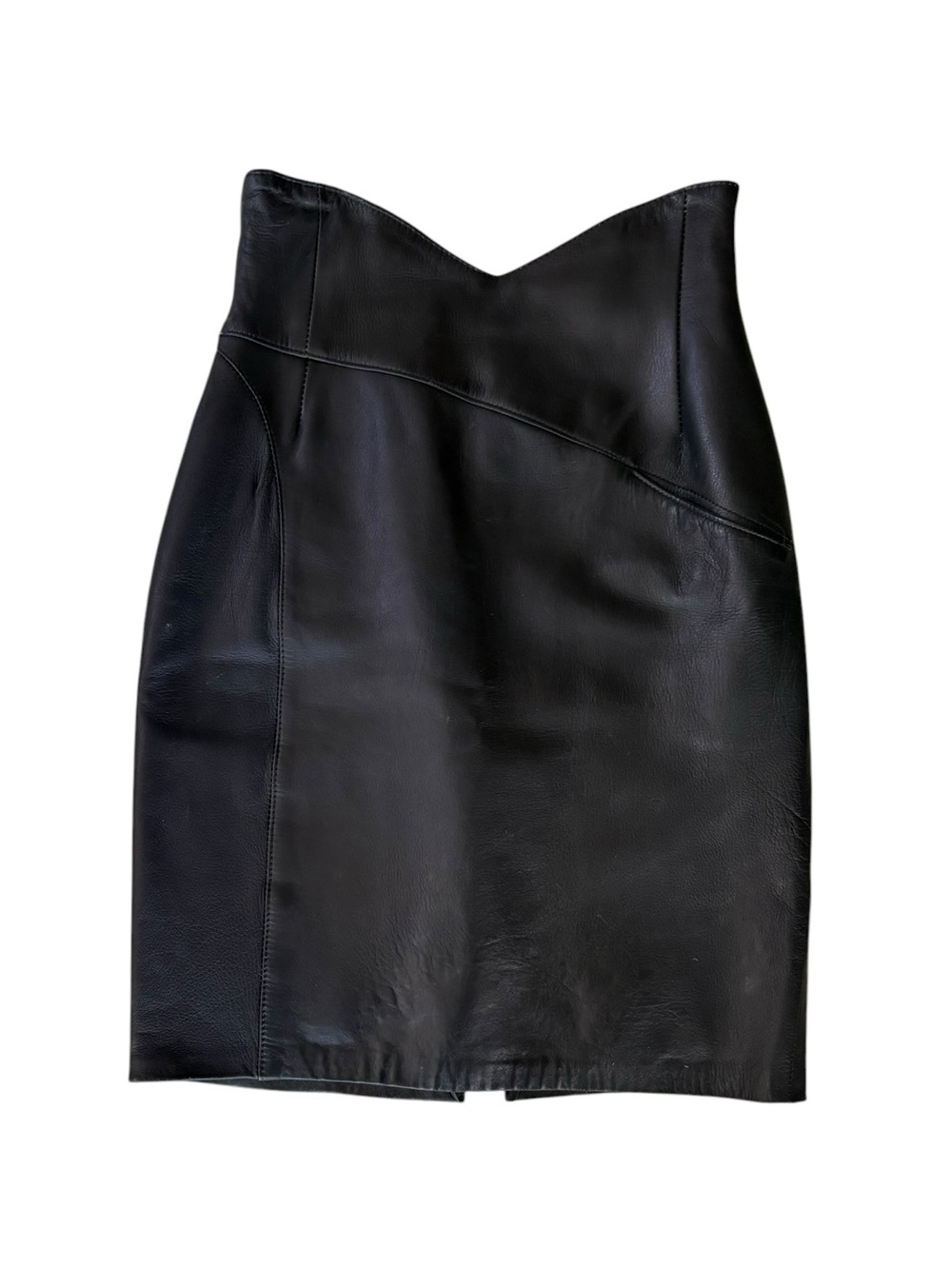Forenza Italy Vintage 1980s Black Leather High Waist Pencil Skirt - 4